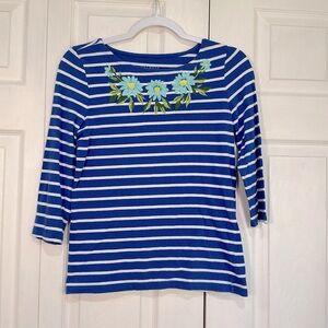 🩷 Talbots Blue and White Striped Embroidered Shirt - Small Petite